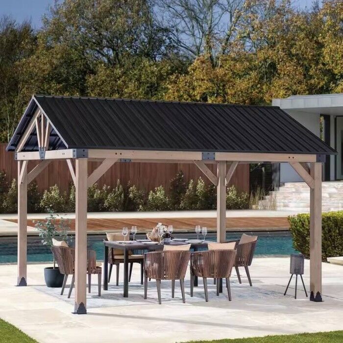 3600 L x 3080 W x 3000 H Patio Cedar Wood Gazebo Pitched Roof Hard