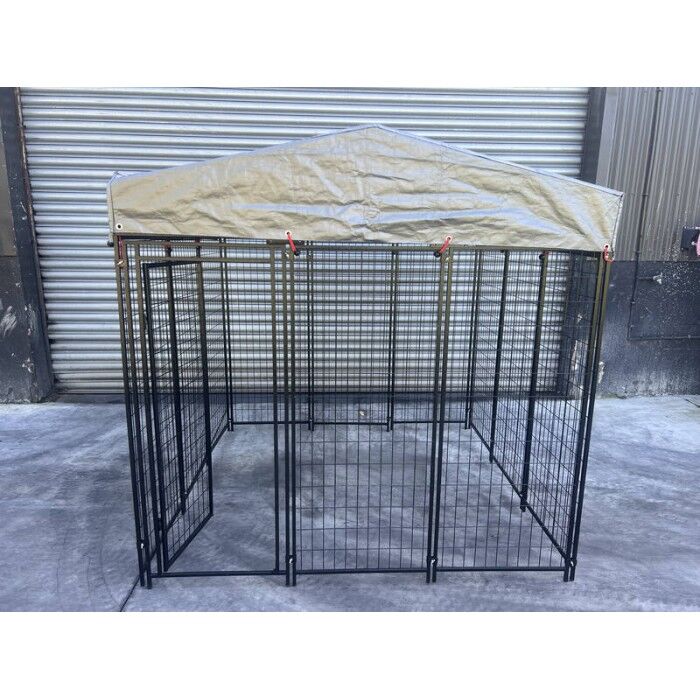 Dog Run Enclosure Animal Hutch Metal with Roof Cover