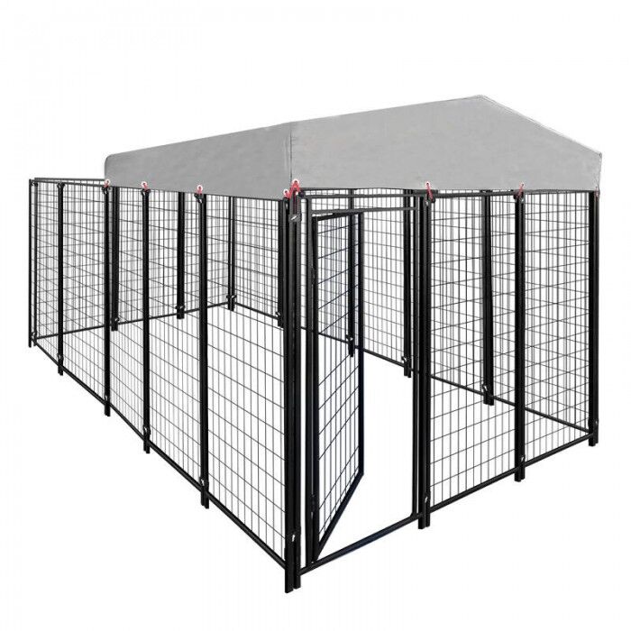 Dog Run Enclosure Animal Hutch Metal with Roof Cover